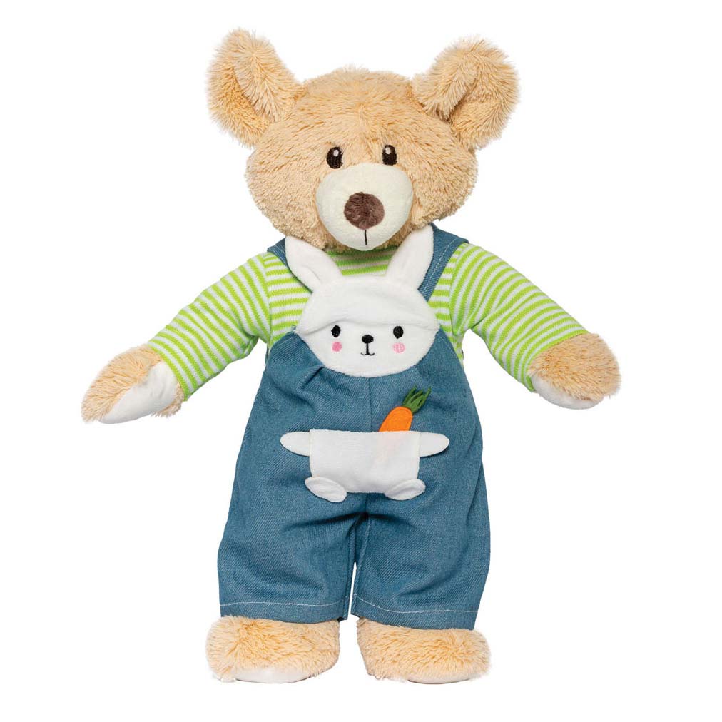 Puppen-Latzhose mit gestreiftem Hemd Bunny Lou, 28-35 cm