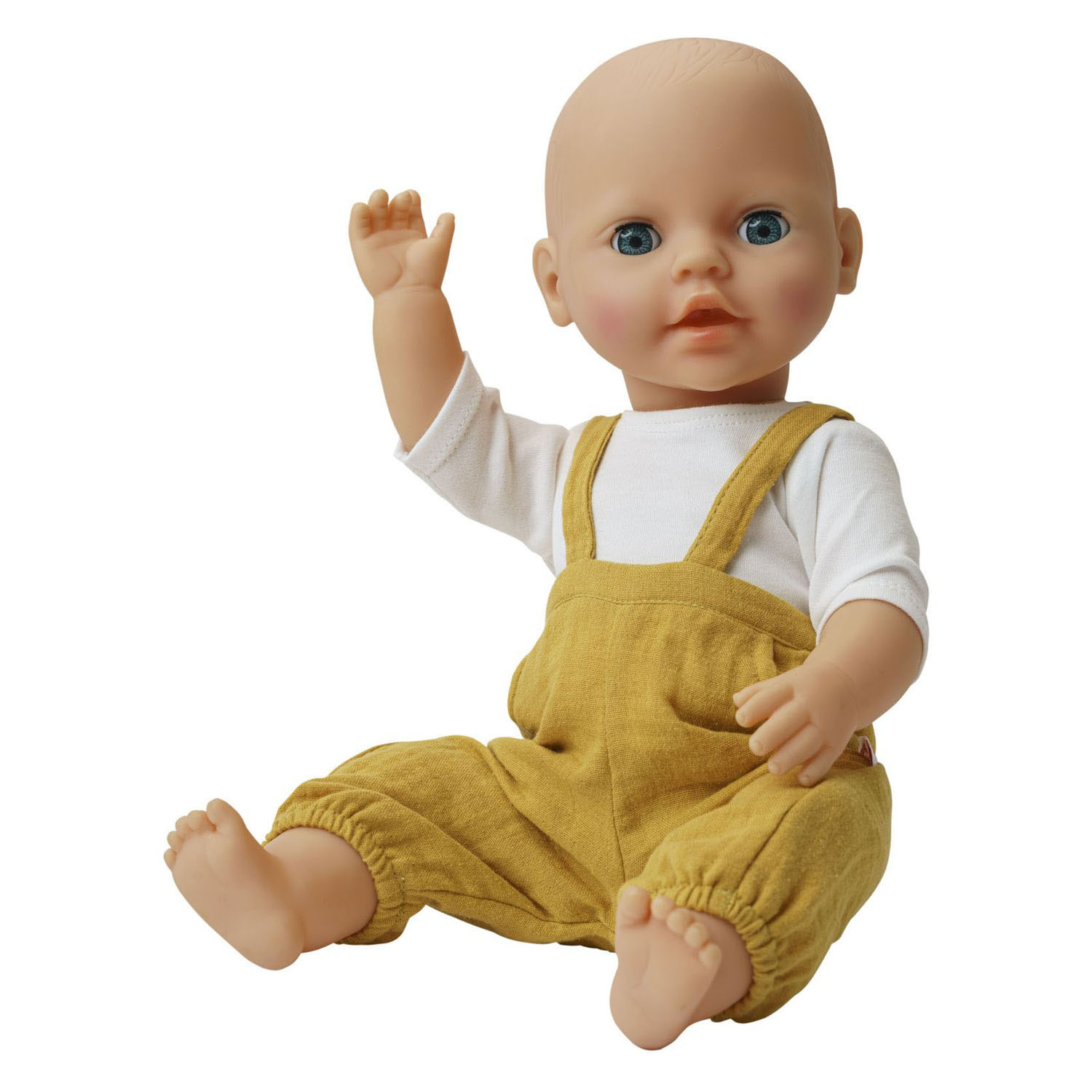 Salopette pour poupées jaune ocre, taille 28-35 cm