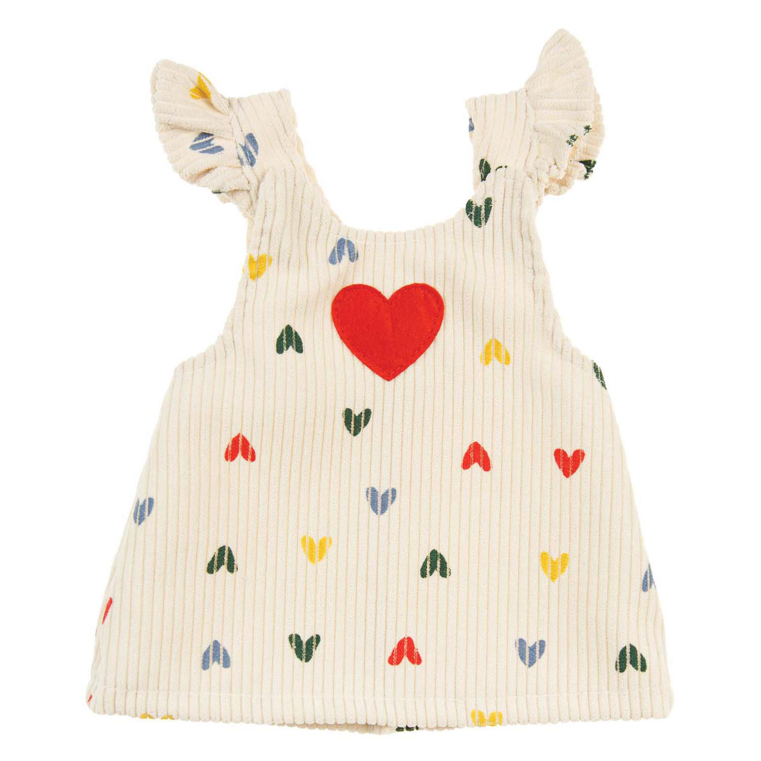 Robe en velours côtelé pour poupées, motif cœurs et confettis, 28-35 cm