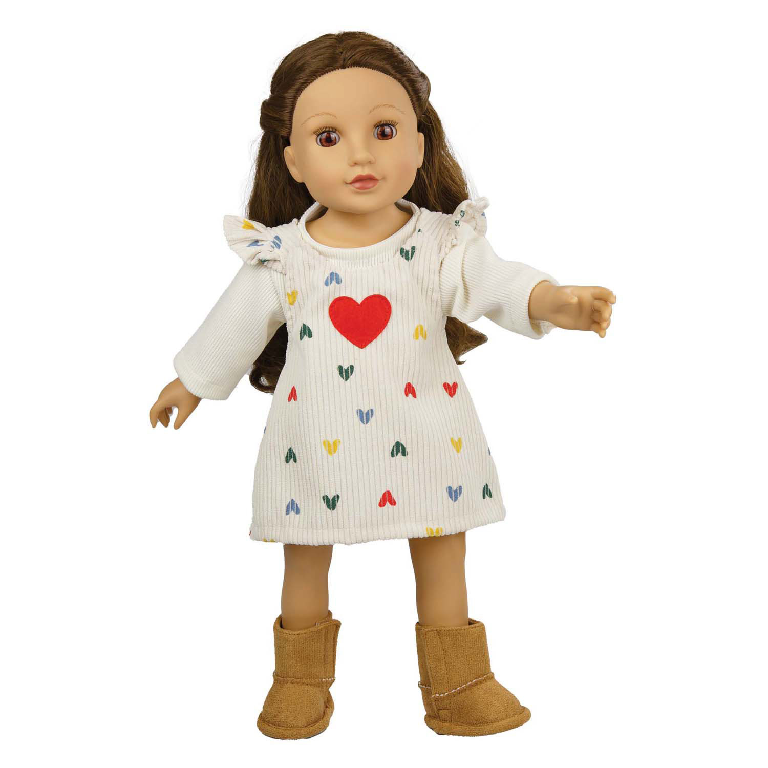 Robe en velours côtelé pour poupées, motif cœurs et confettis, 28-35 cm