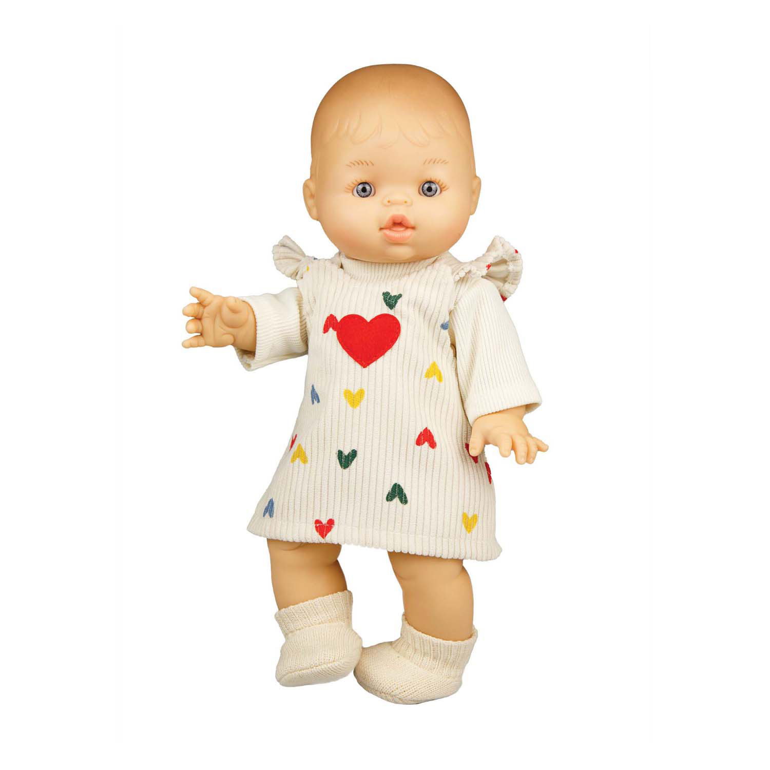 Robe en velours côtelé pour poupées, motif cœurs et confettis, 28-35 cm