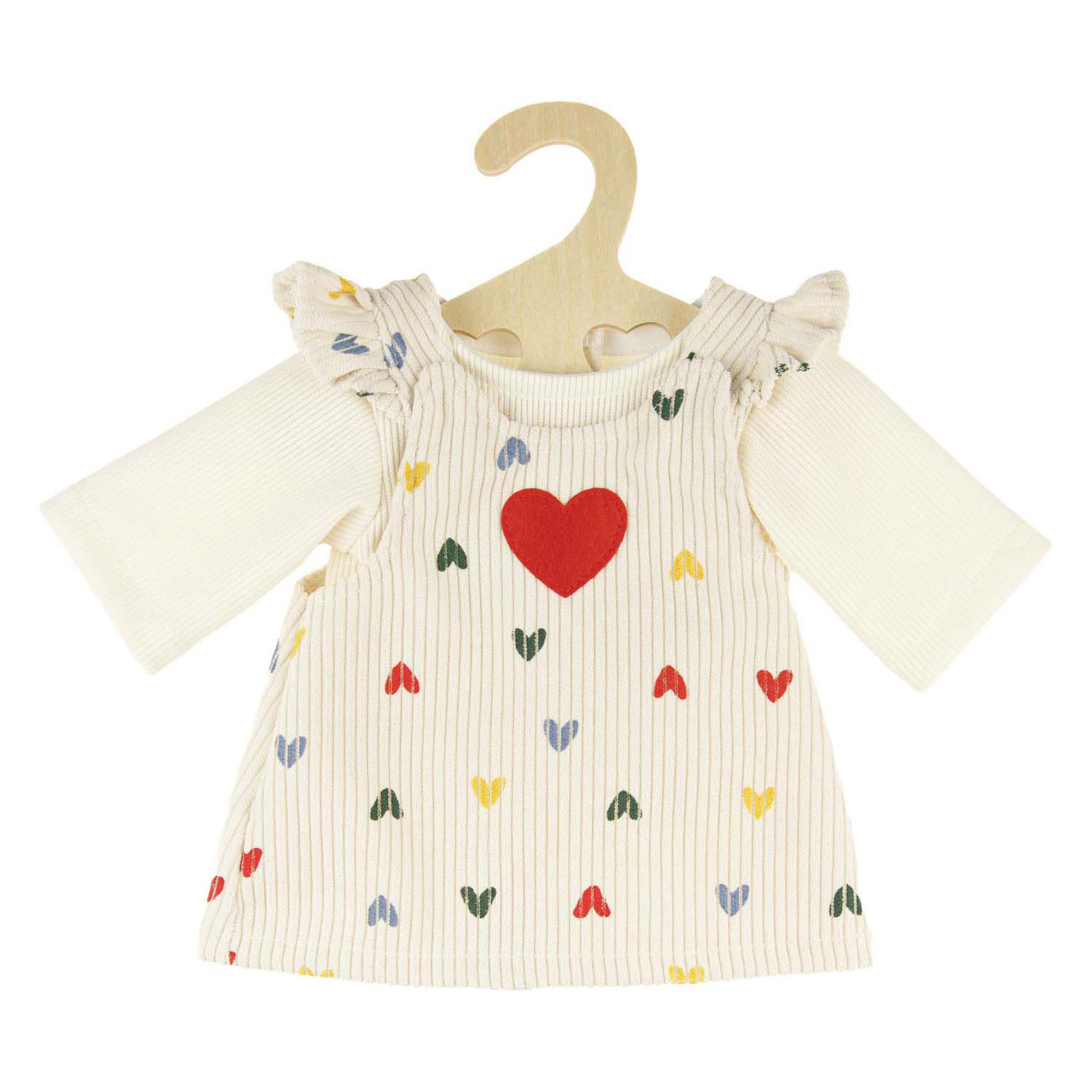 Robe en velours côtelé pour poupées, motif cœurs et confettis, 35-45 cm