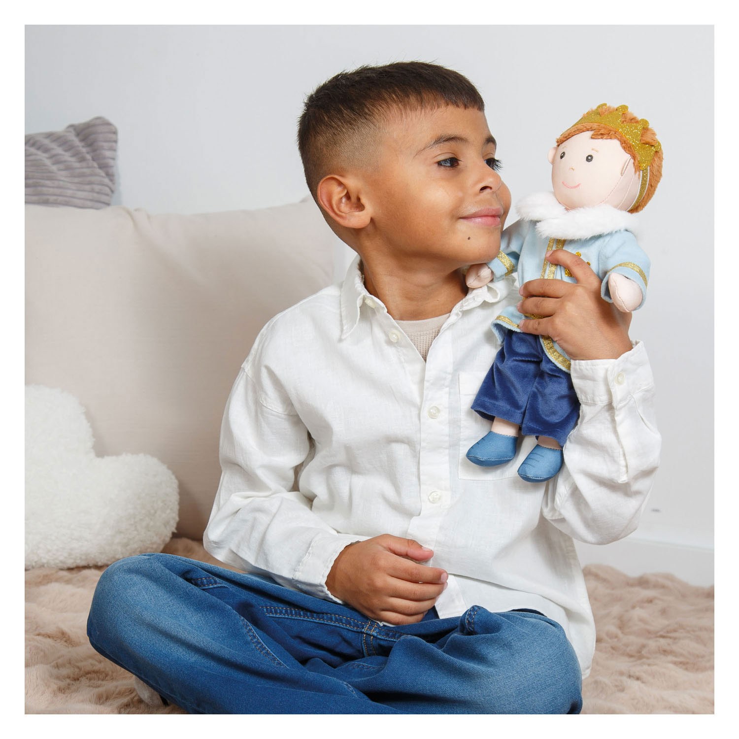 Poppenoutfit Winterprins Luka met Kroon en Kraag - Maat 28-35 cm