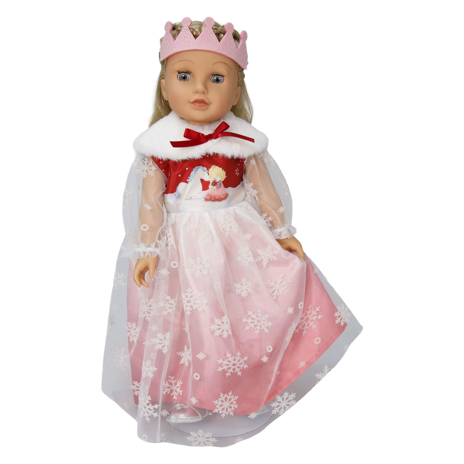 Robe de princesse d'hiver pour poupée Lumi avec couronne et cape - Taille 35-45 cm