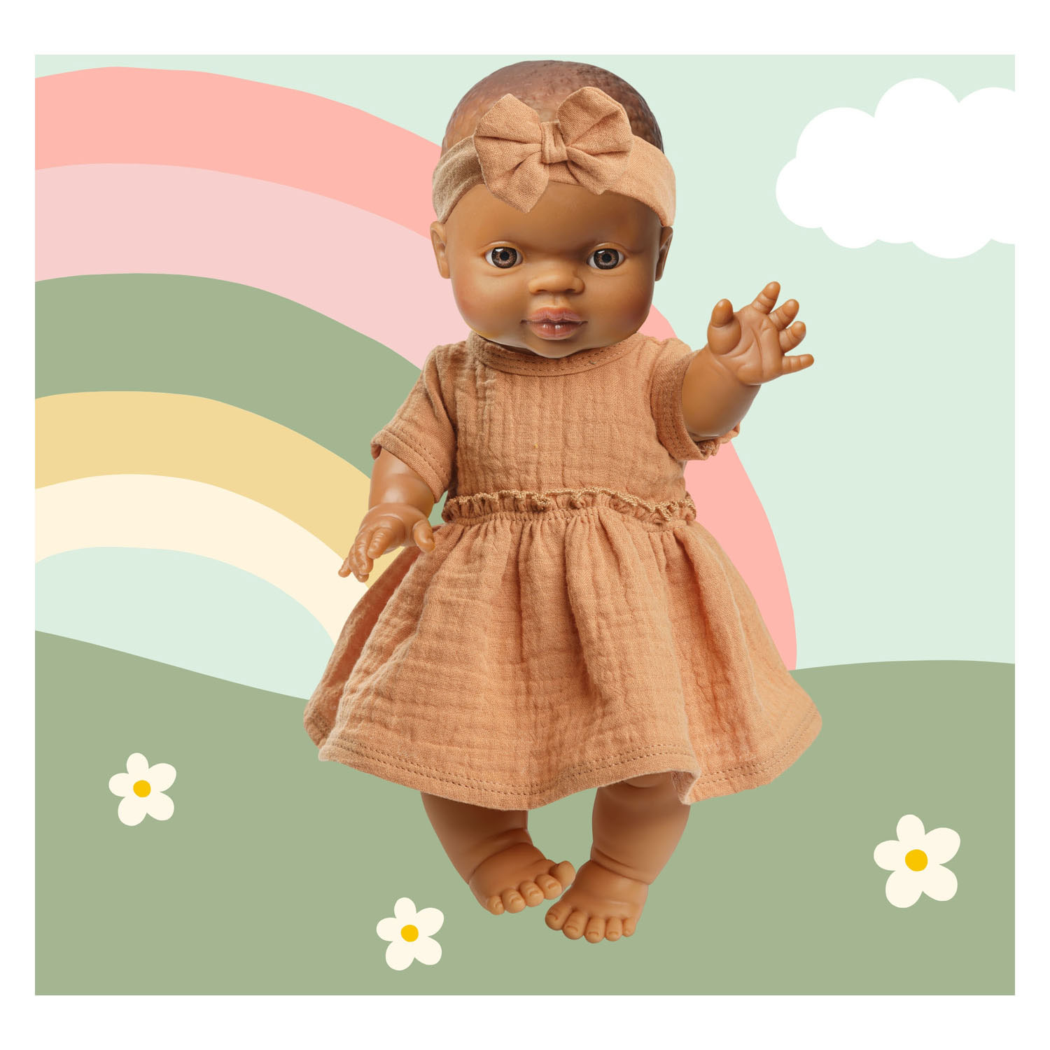 Meisjes Babypop met Groen Jurkje - 34cm