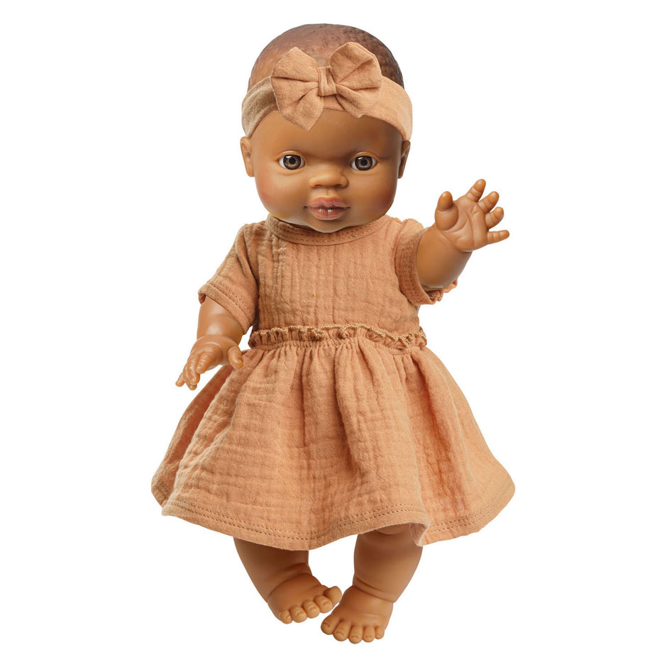Meisjes Babypop met Bruin Jurkje - 34cm