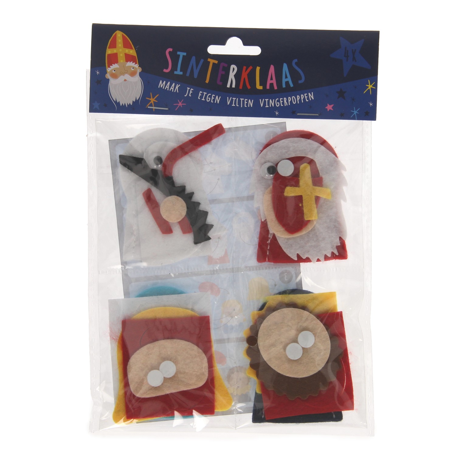 Fabriquez vos propres marionnettes à doigts en feutre Sinterklaas, 4 pièces.