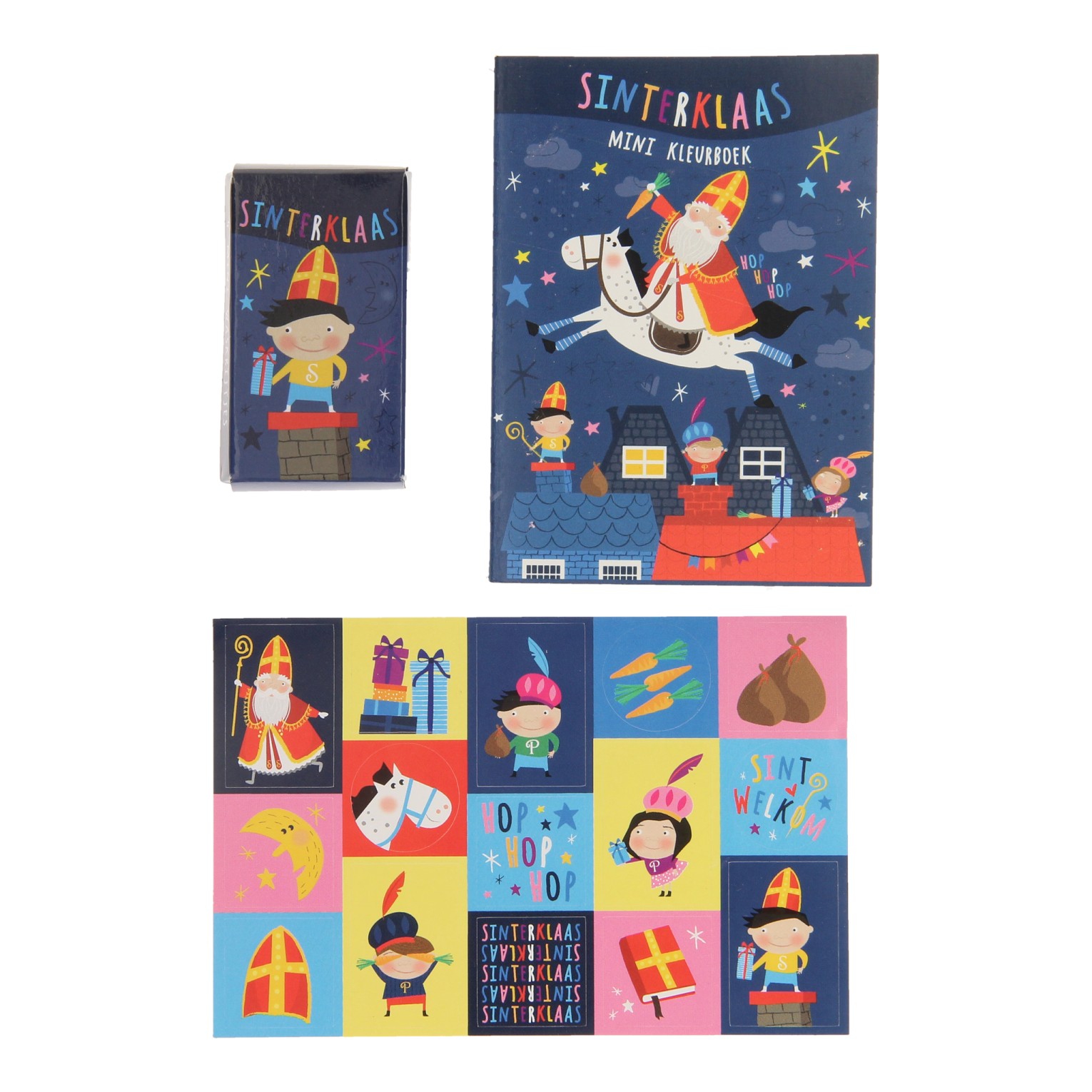 Sinterklaas-Malbuch mit 4 Buntstiften und Stickerbogen