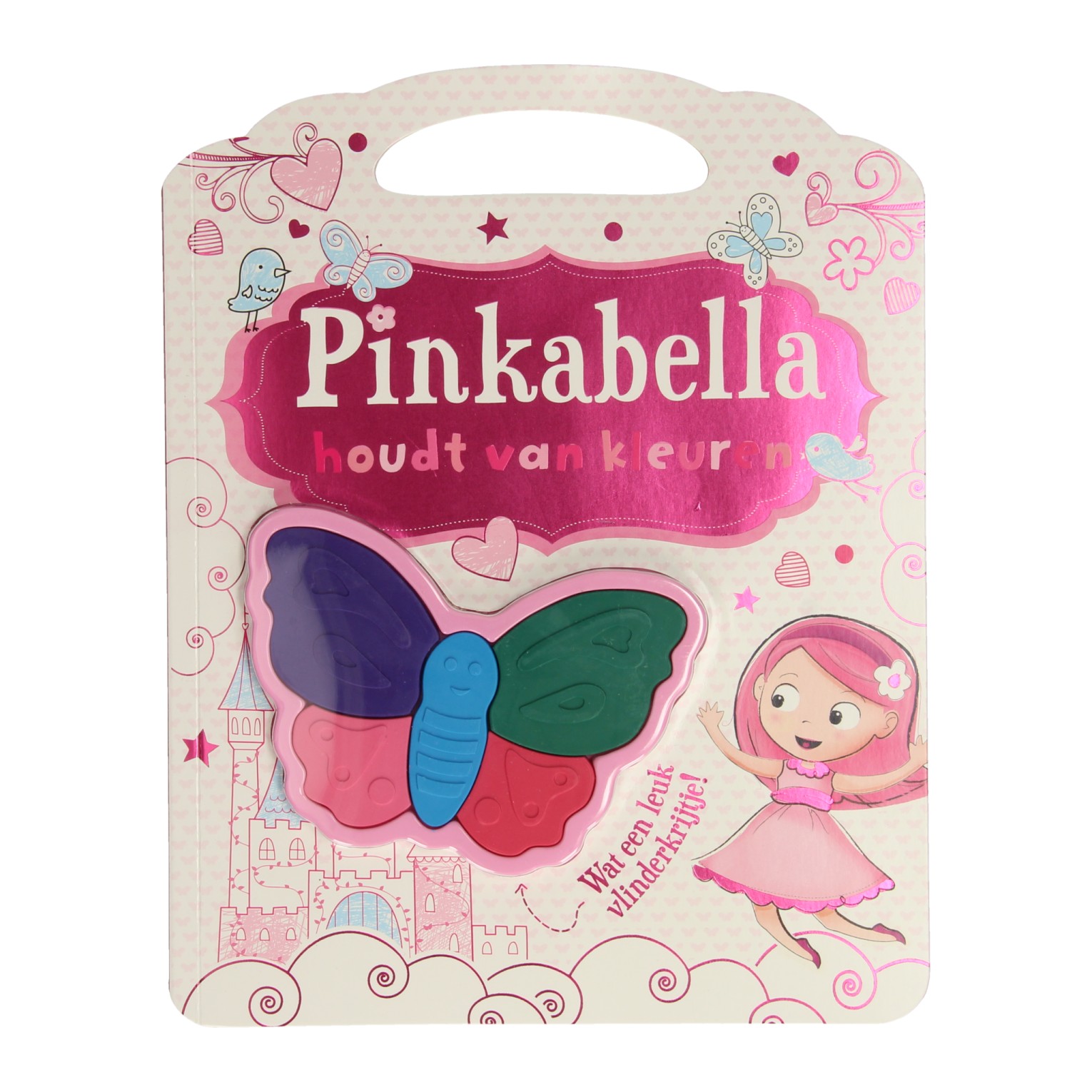 Pinkabella aime colorier avec des crayons de cire en forme de papillon
