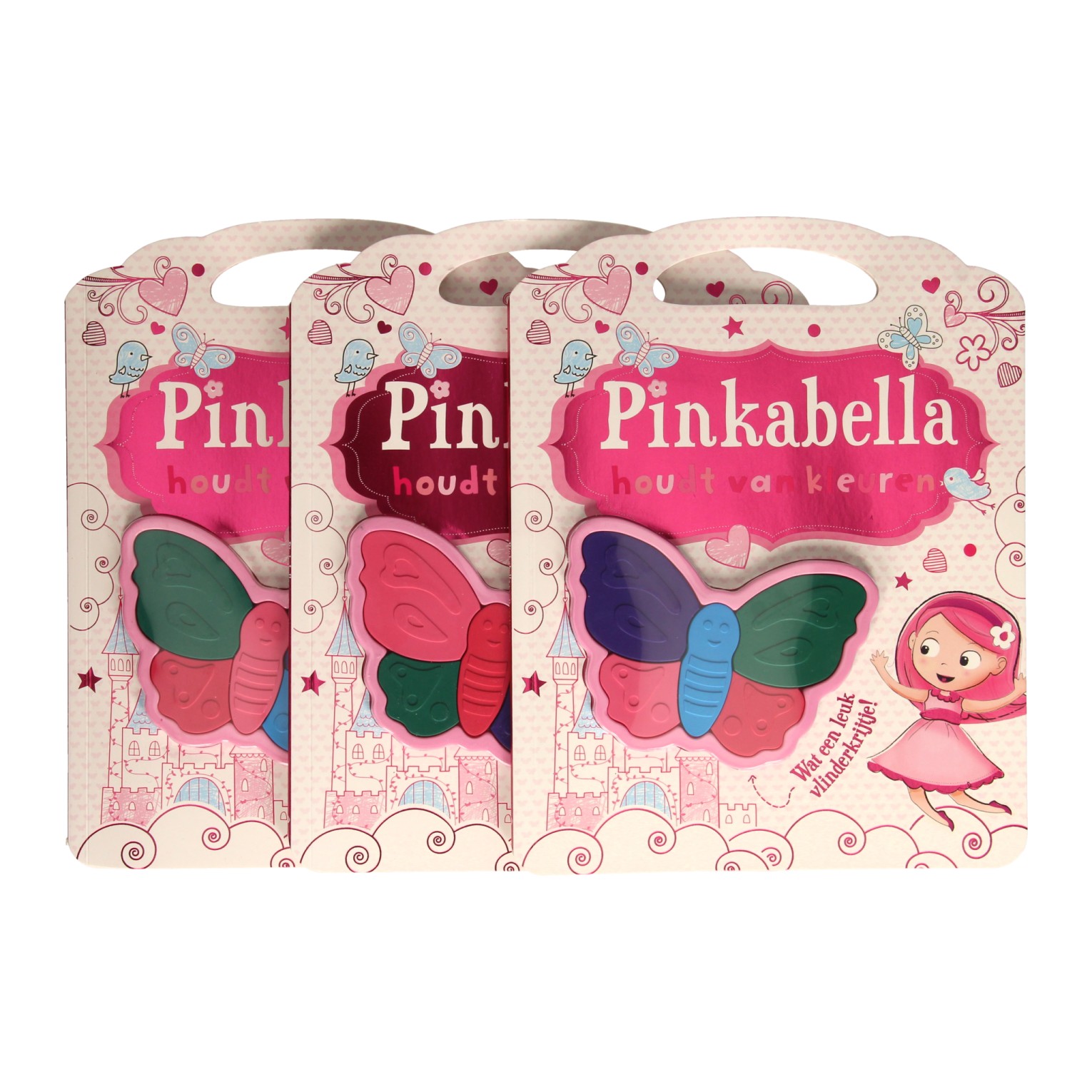 Pinkabella aime colorier avec des crayons de cire en forme de papillon