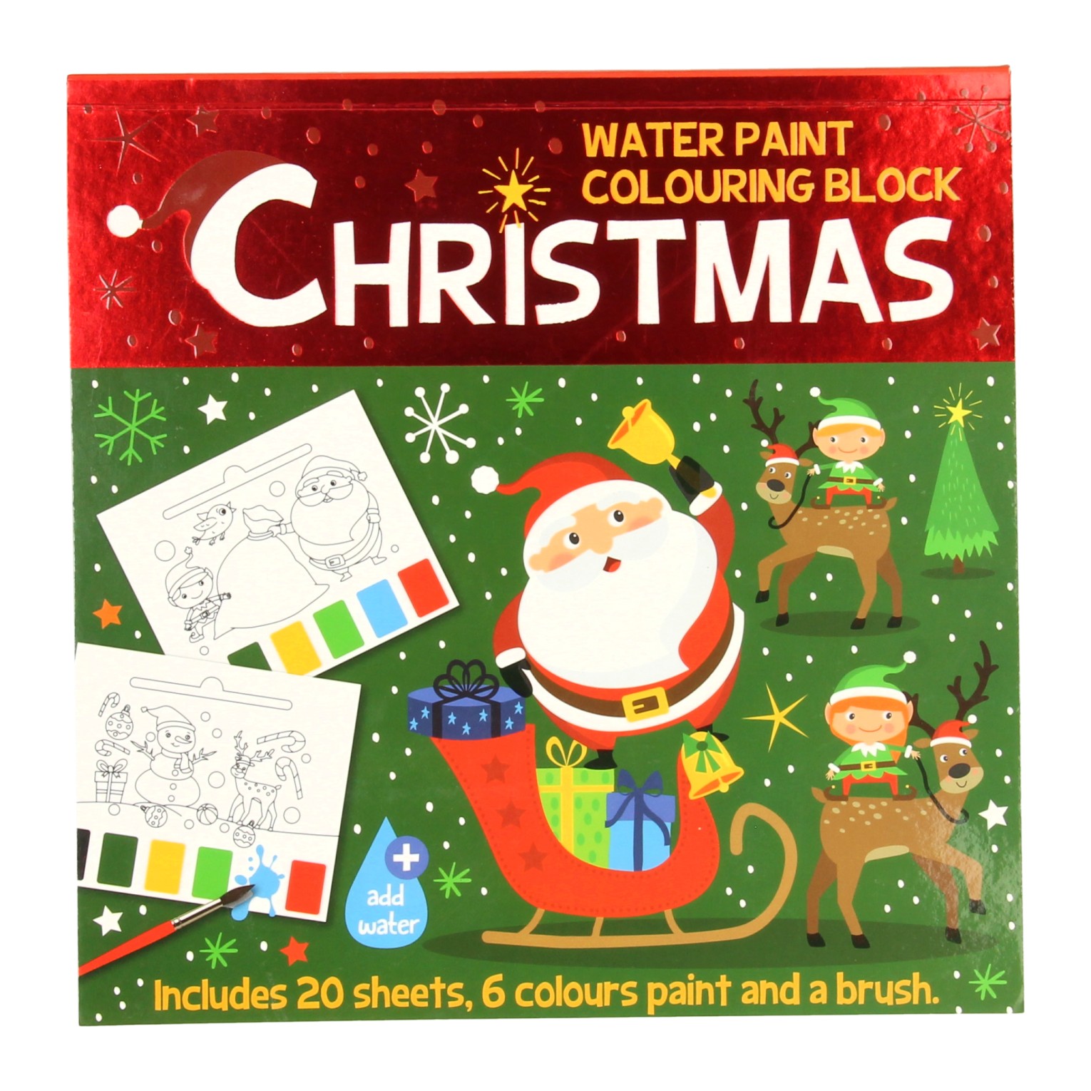 Kerst waterverf kleurboek voor kinderen met Kerstman, kerstboom en rendieren voor Kerstmis (Waterpaint Christmas)