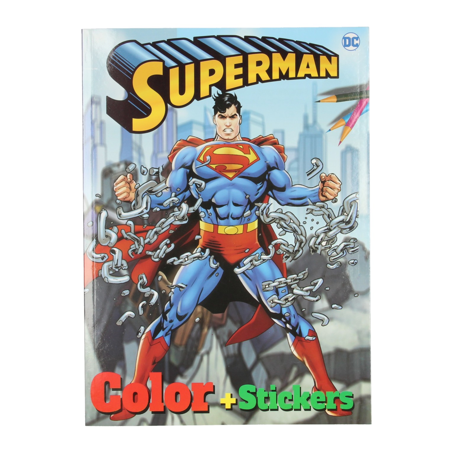 DC Superman - color + stickers - dik kleurboek met stickers en deurhanger superman logo - WB