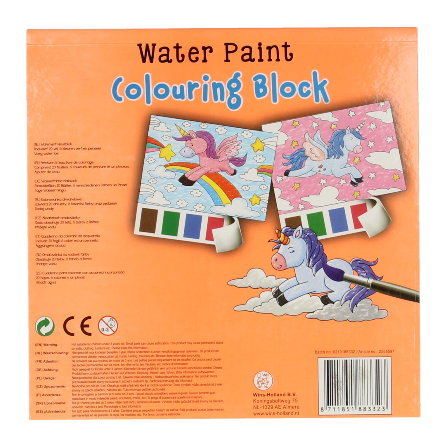 Waterverfkleurboek Set Eenhoorn