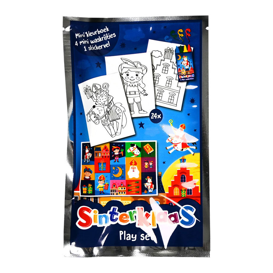 Sinterklaas-Malbuch mit 4 Buntstiften und Stickerbogen