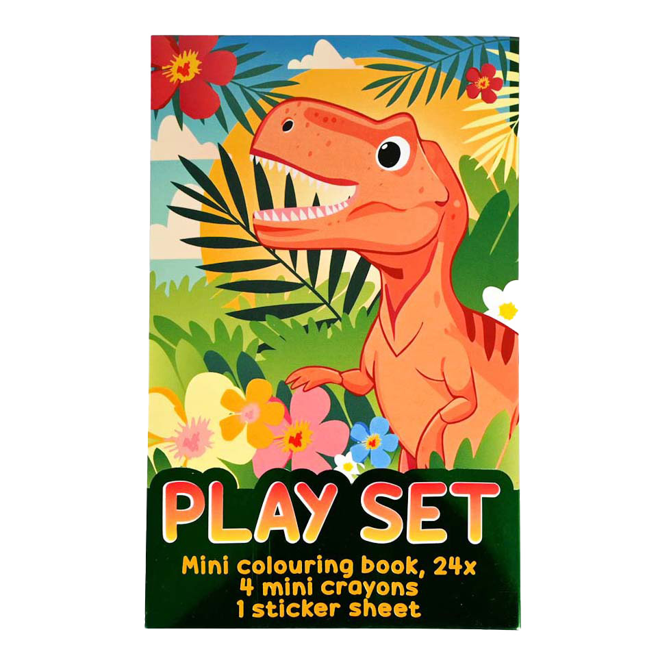 Coffret de friandises - Livre de coloriage, crayons et feuille d'autocollants - Dino