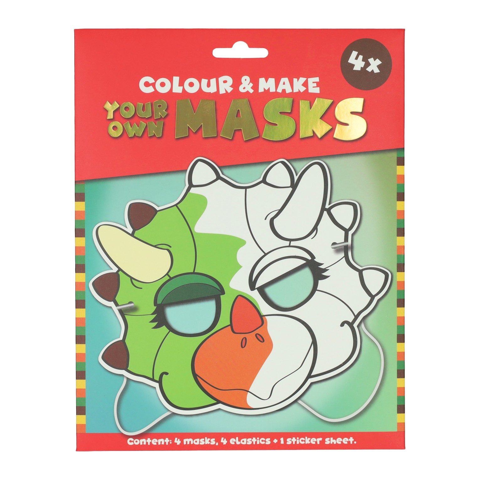 Kleur je eigen Masker Dino - 4 Maskers