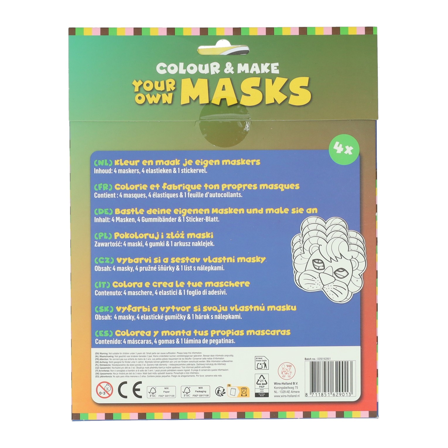 Kleur je eigen Masker Leeuw - 4 Maskers