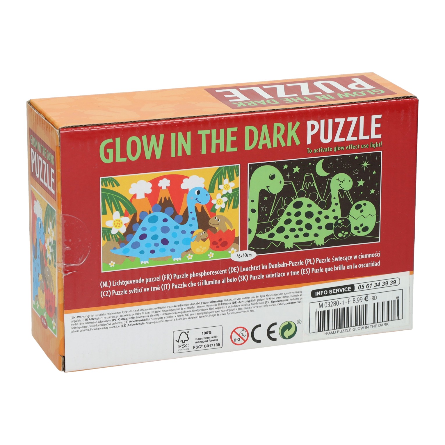 Glow in the Dark Puzzel Dino, 100st.
