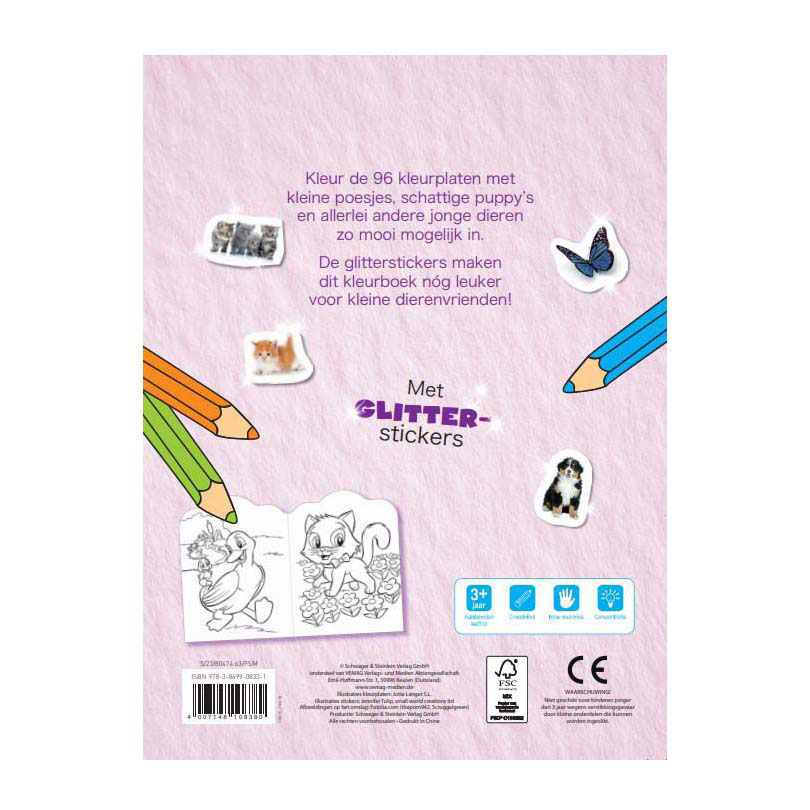 Kleurboek Jonge Dieren met Glitter Stickers