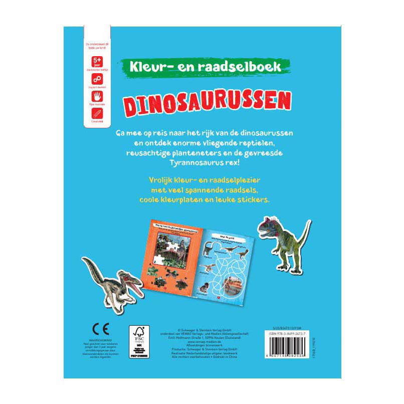 Kleur- en Raadselboek Dinosaurussen met Stickers