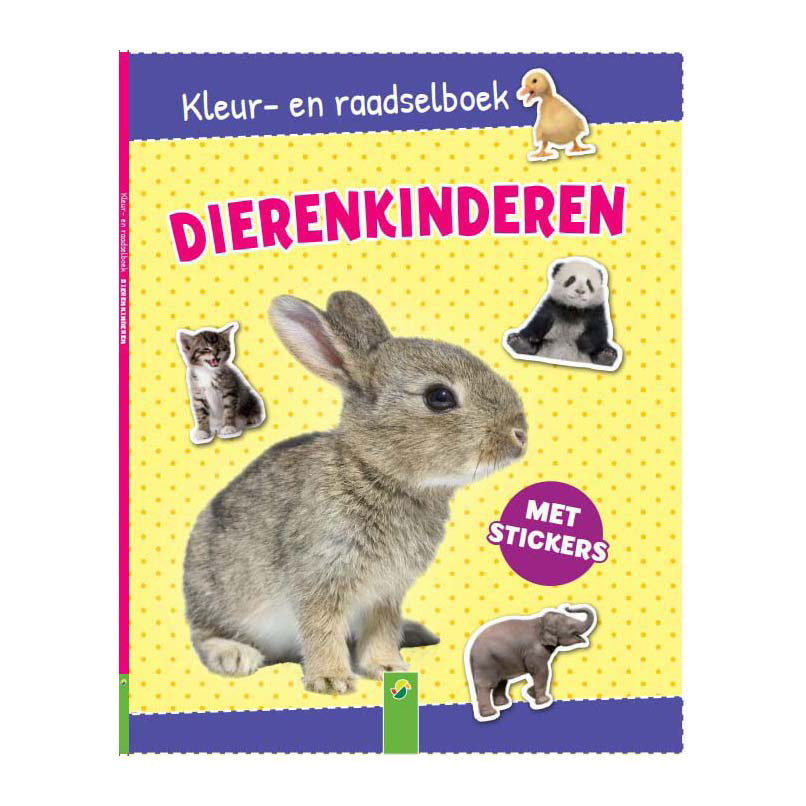 Kleur- en Raadselboek Dierenkinderen met Stickers