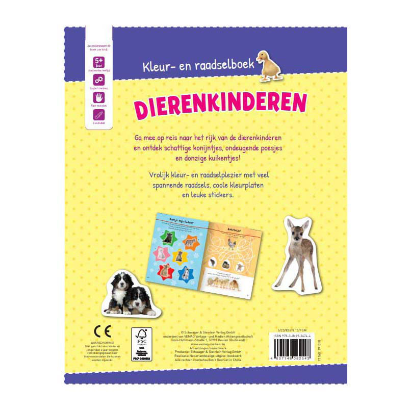 Kleur- en Raadselboek Dierenkinderen met Stickers