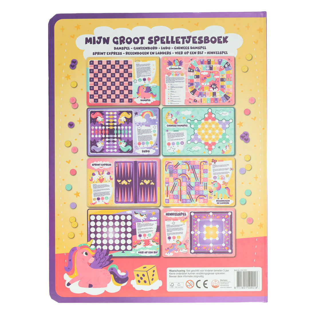 Livre de jeux de société 8 jeux Licorne - 3 ans.