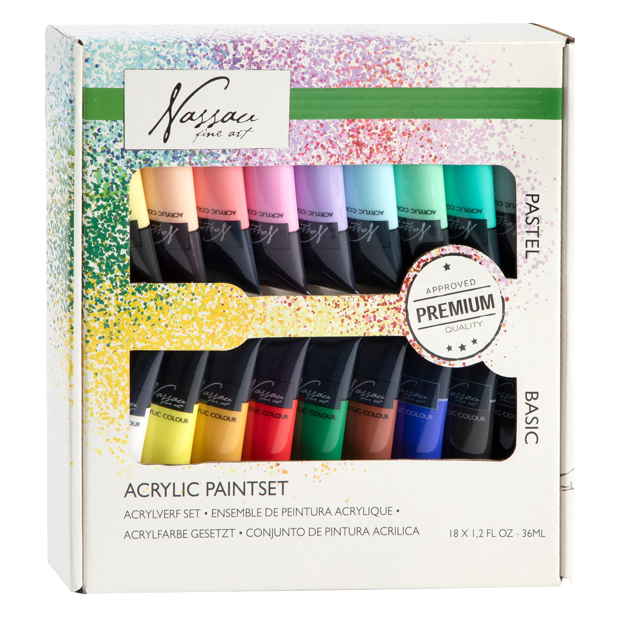 Acrylfarbe Primär- und Pastellfarben, 18 x 36 ml