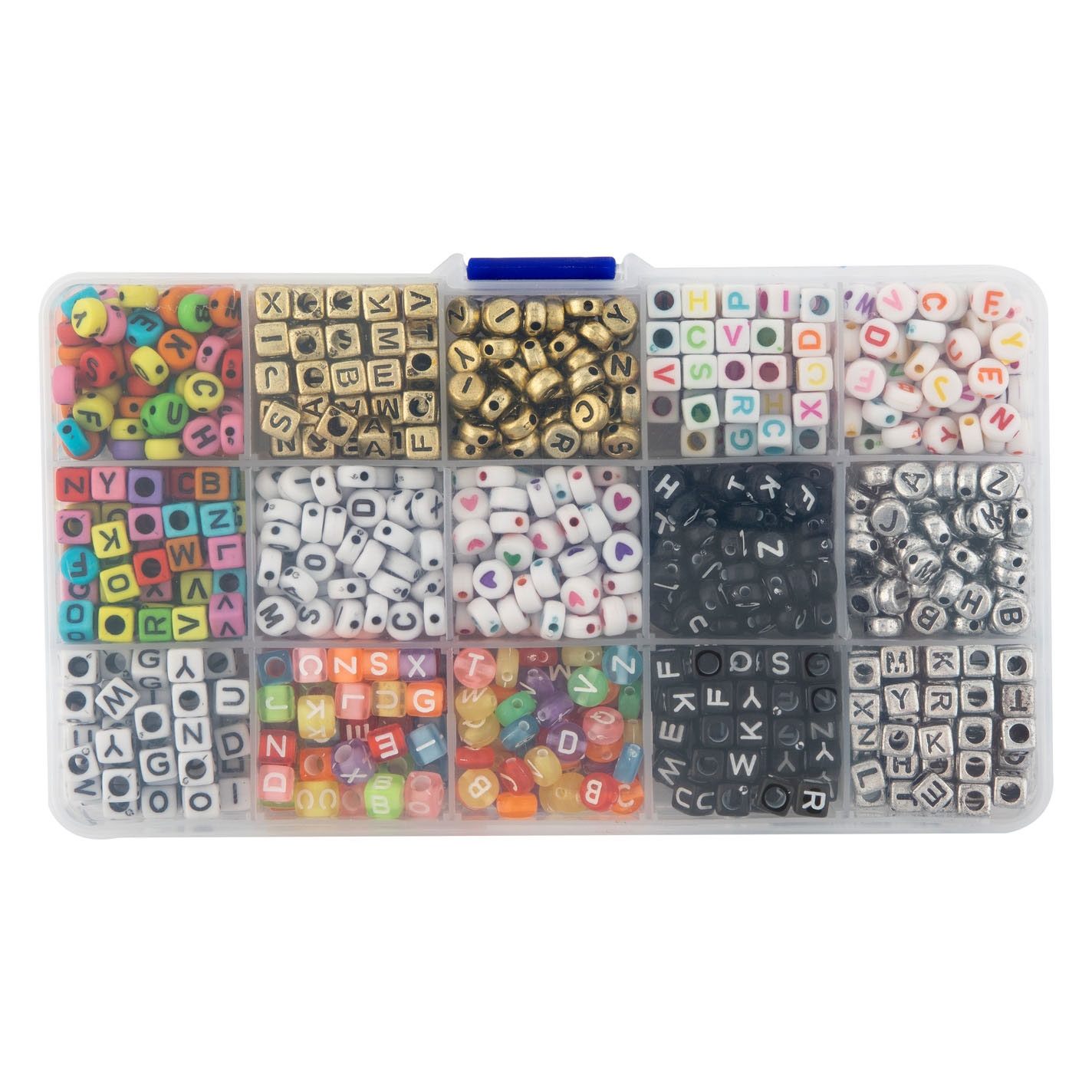 Perles de lettres dans une boîte de rangement, 15 modèles