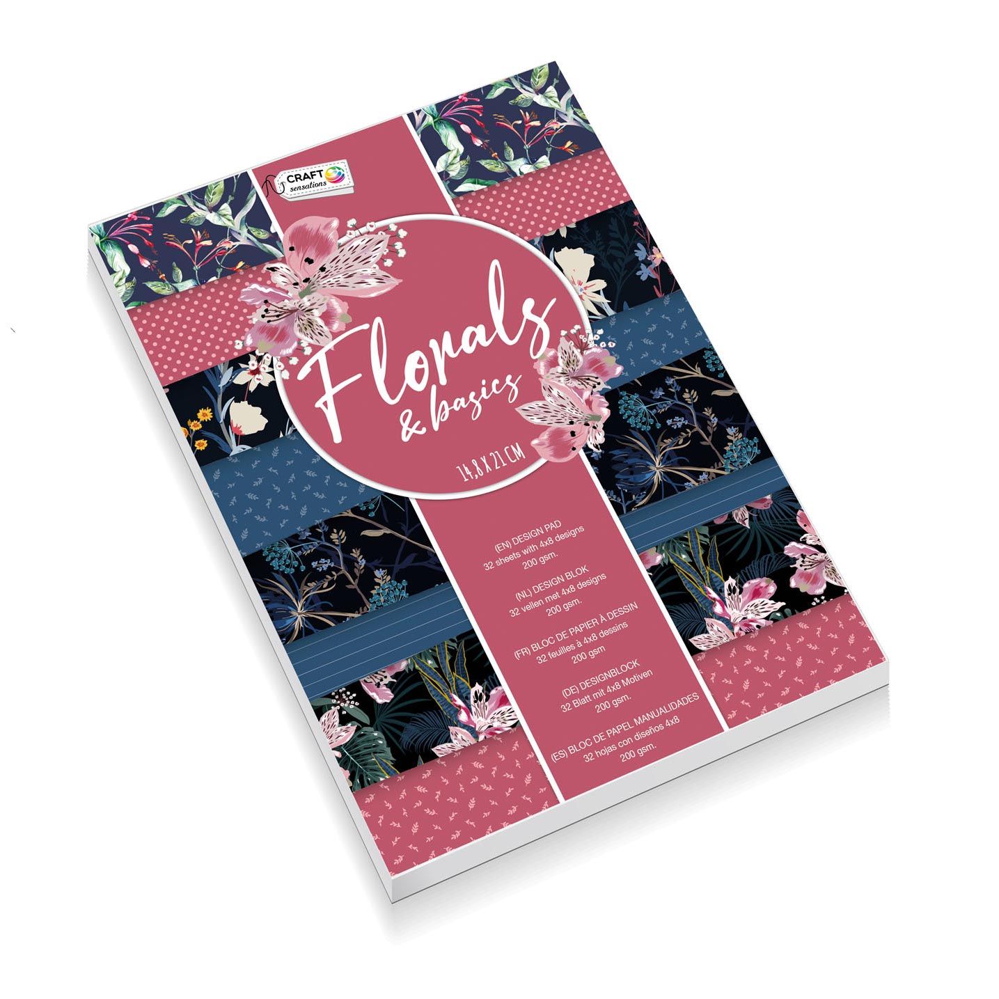 Carton artisanal A5, 32 feuilles - Florals & Basics