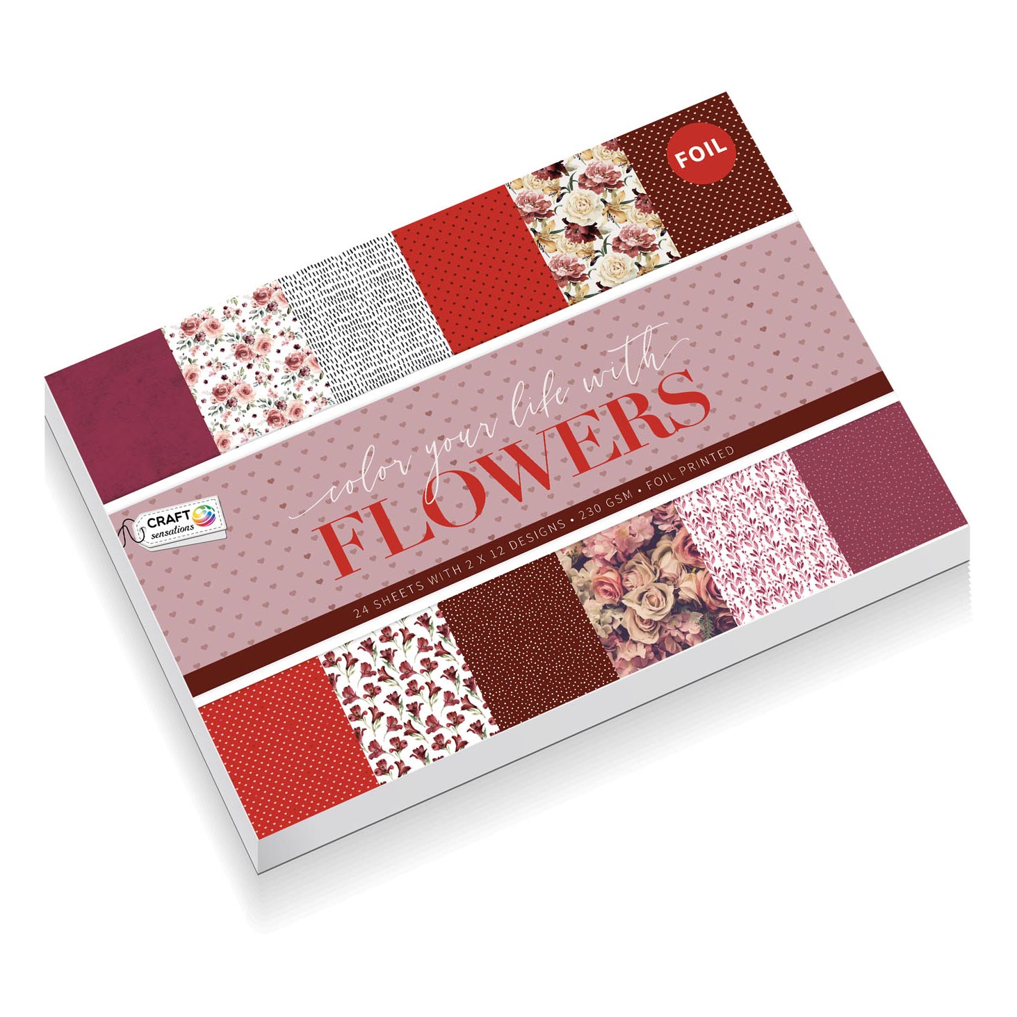 Carton artisanal avec papier d'aluminium, 24 feuilles - Fleurs