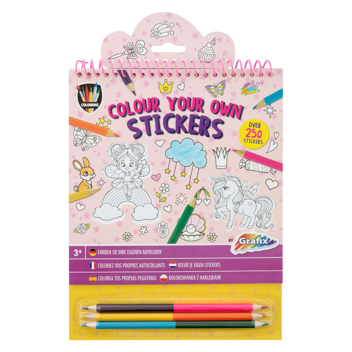 Colorez vos propres autocollants avec des crayons de couleur – Fantasy World, 250 pièces.