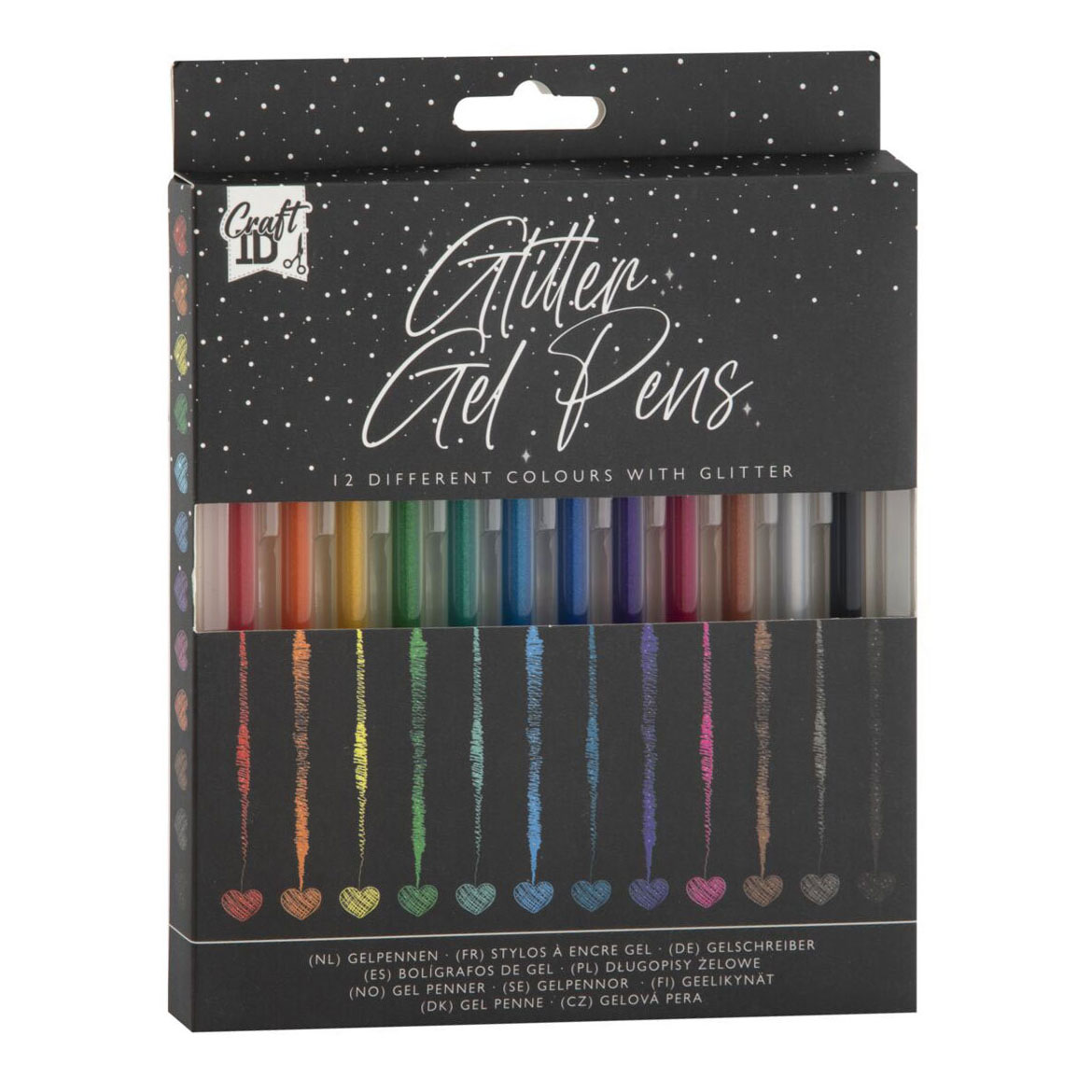 Craft Sensations® 12 Gelpennen - Glanzend effect - Tekenen en kleuren met glitter effect - Perfecte kleurafgifte - Bullet Journal