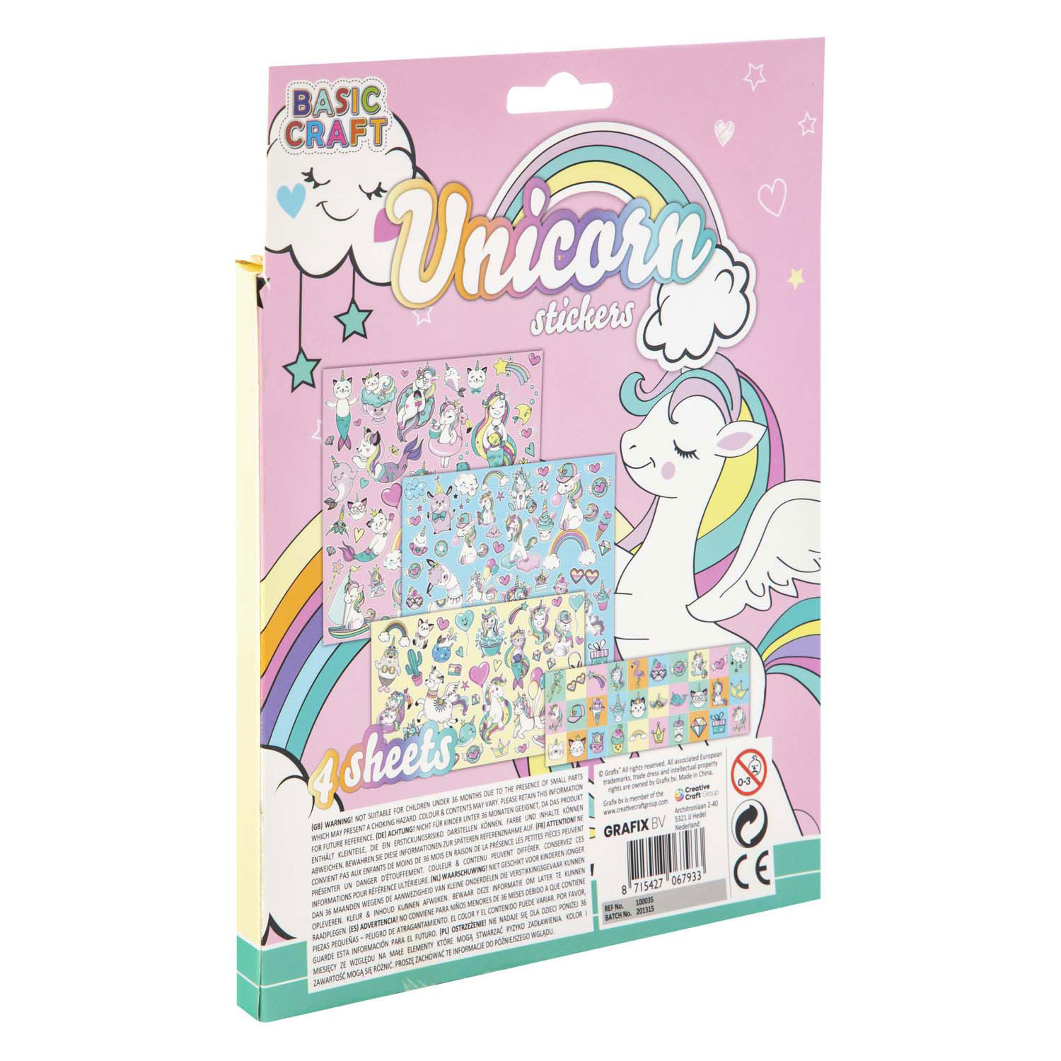 Set d'autocollants Licorne, 100 pcs.