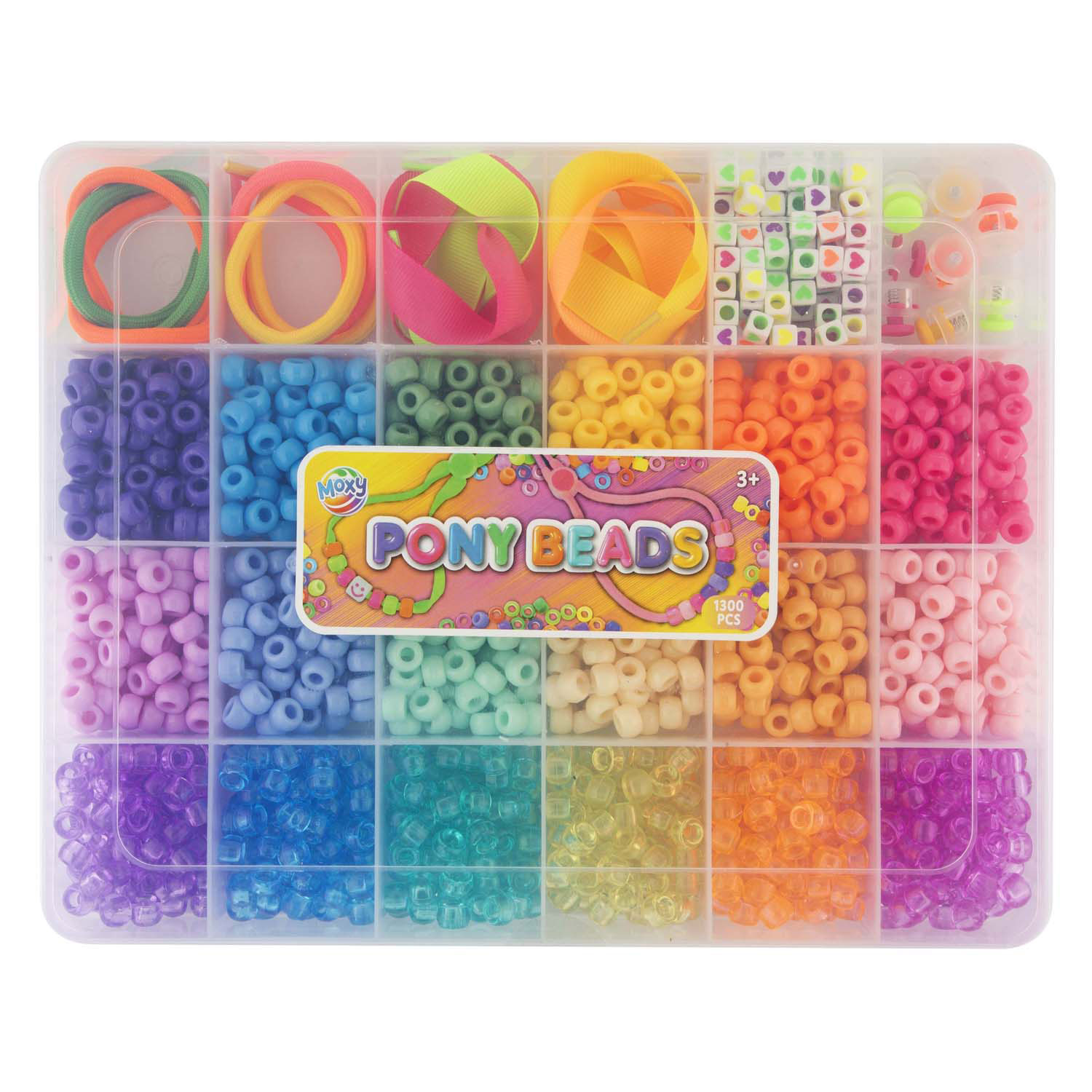 Perles et accessoires pour poney dans une boîte de rangement, 18 couleurs