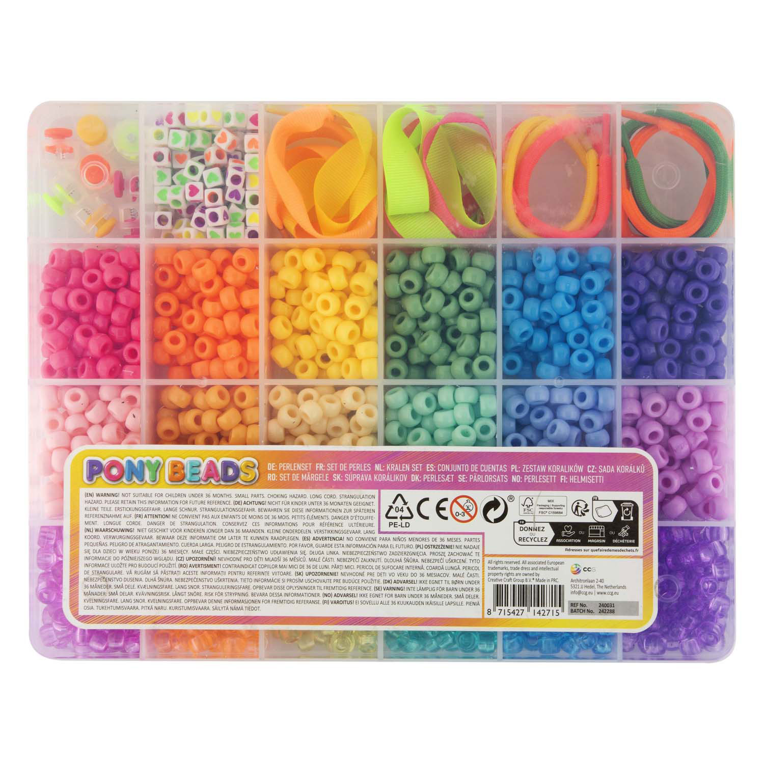 Perles et accessoires pour poney dans une boîte de rangement, 18 couleurs