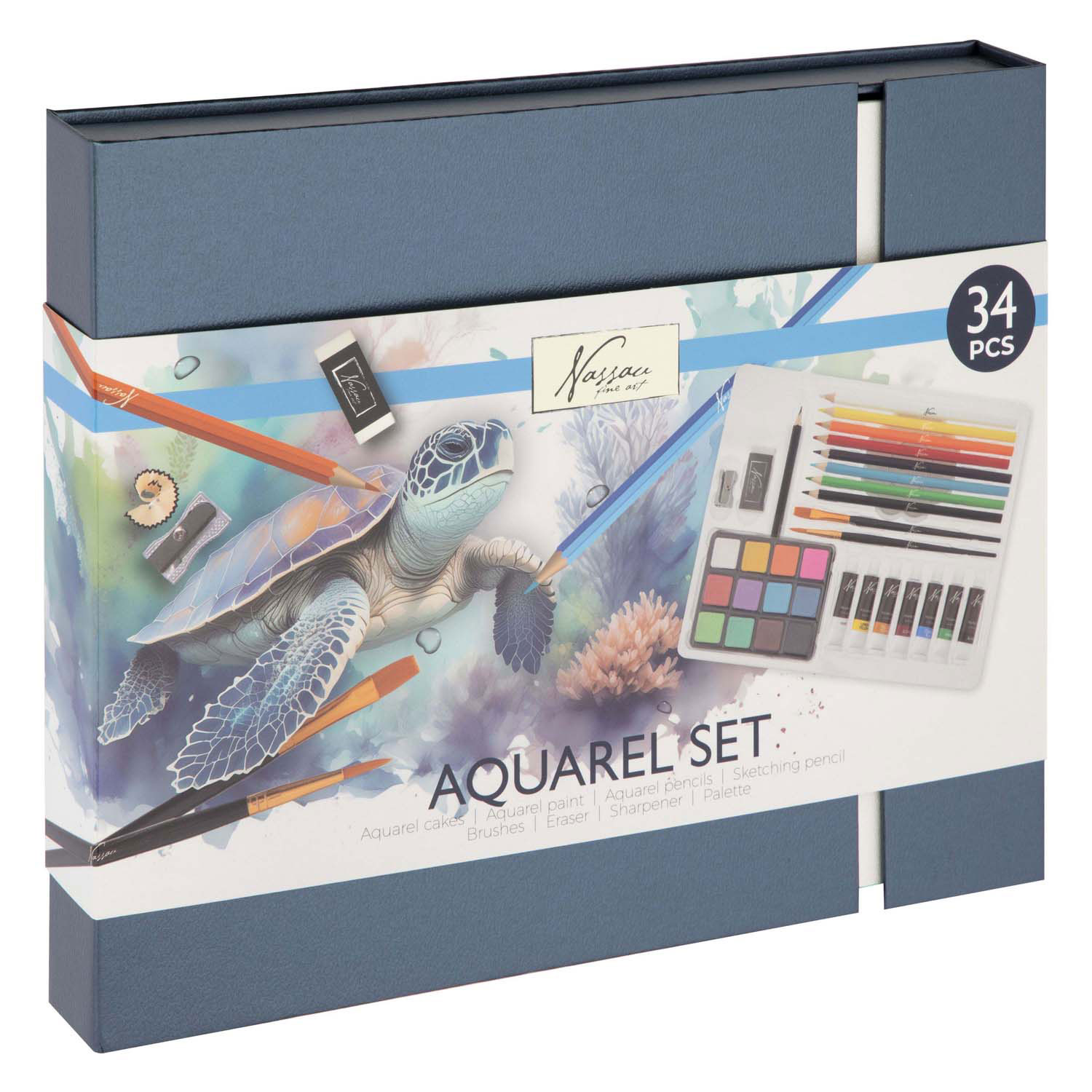 Aquarell-Kunstfarben- und Zeichenset, 34-tlg.