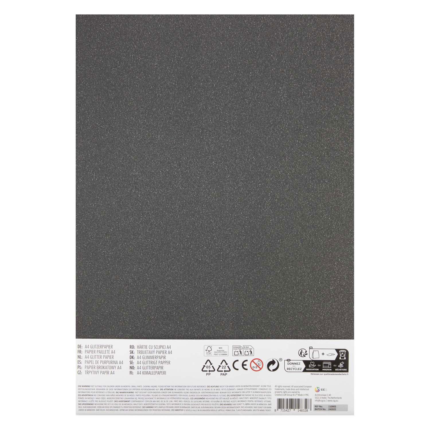 Glitzerpapier A4, 8 Blatt und 8 Farben