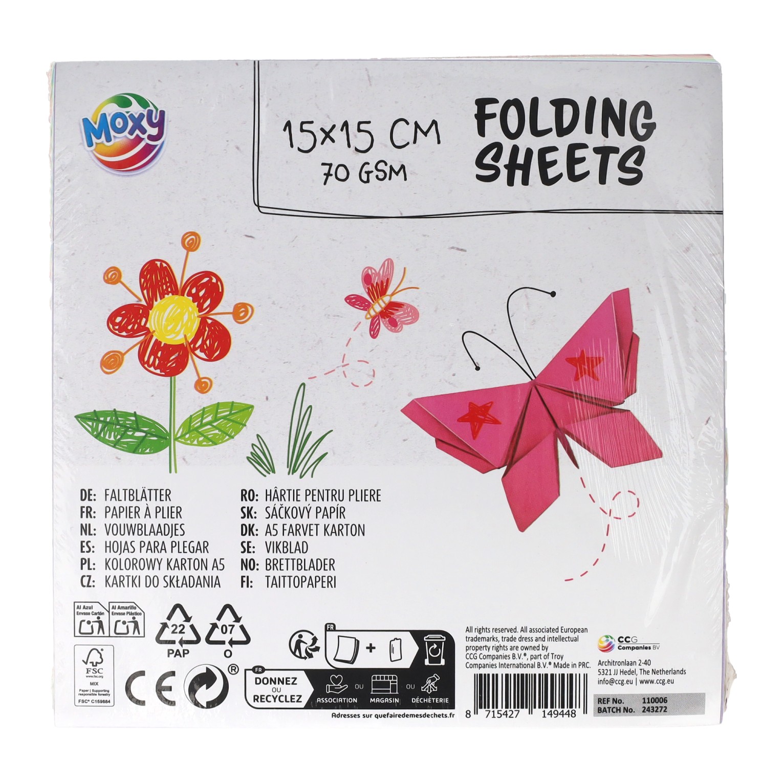 Vouwblaadjes 15x15cm, 120 Vellen 10 Kleuren