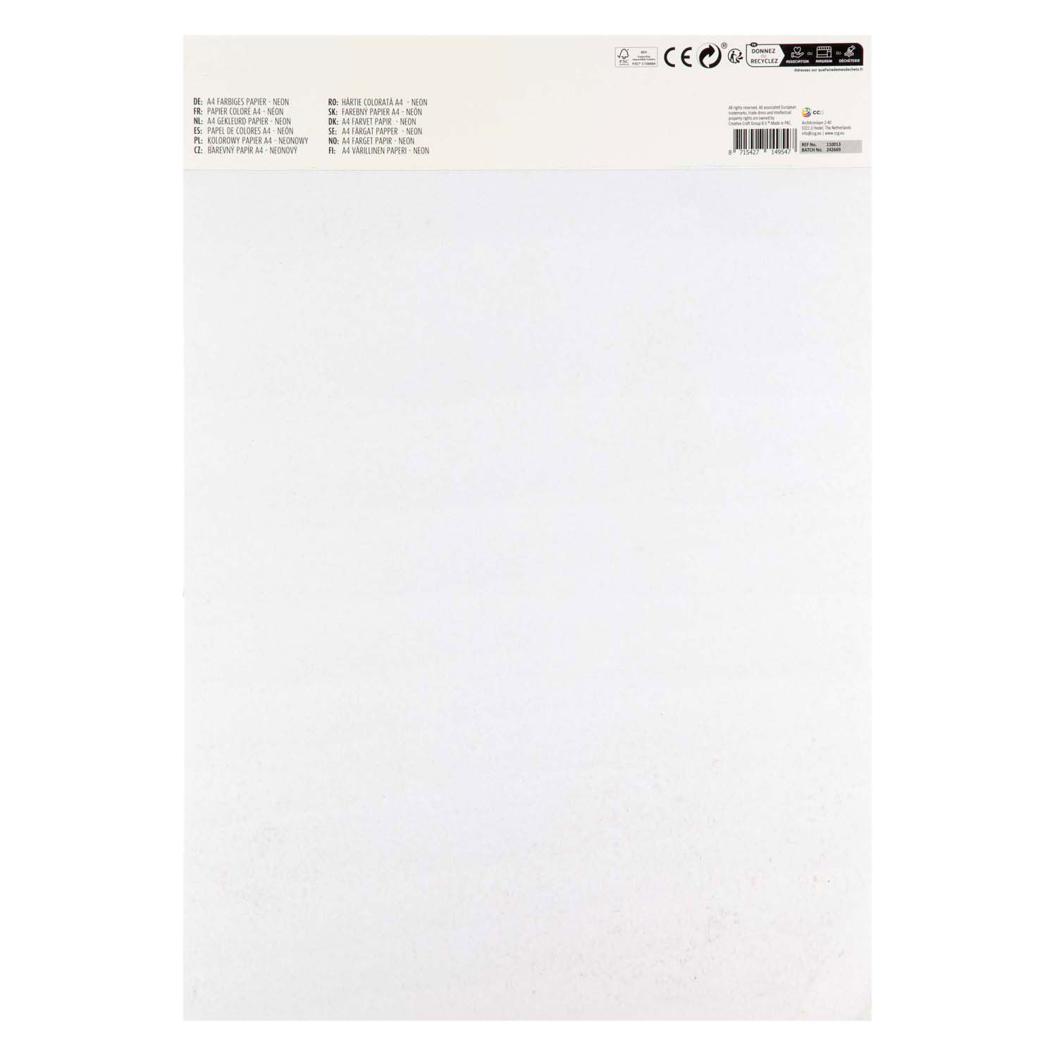 Gekleurd Papier fluor A4, 40 Vellen 5 Kleuren