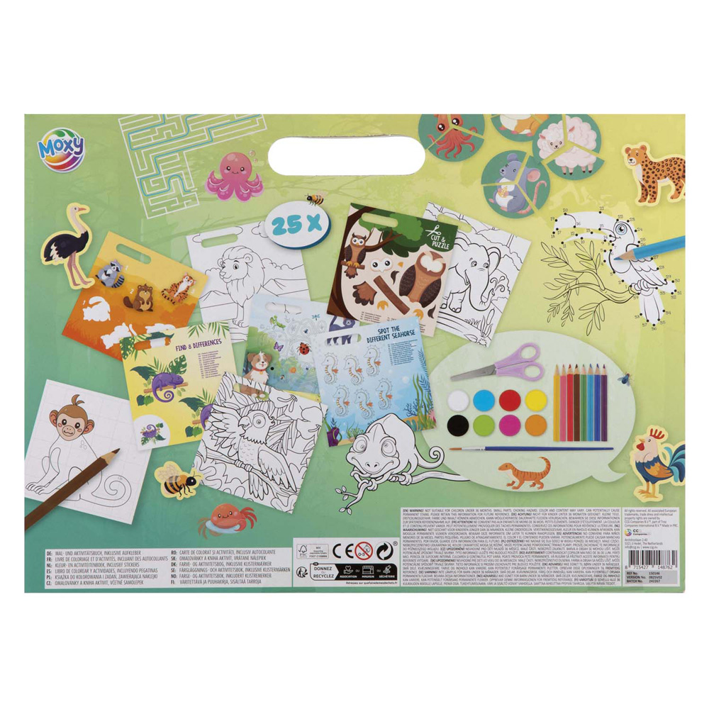 Livre de coloriage et d'activités sur le thème des animaux - Comprend de la peinture, des crayons, des ciseaux et des autocollants