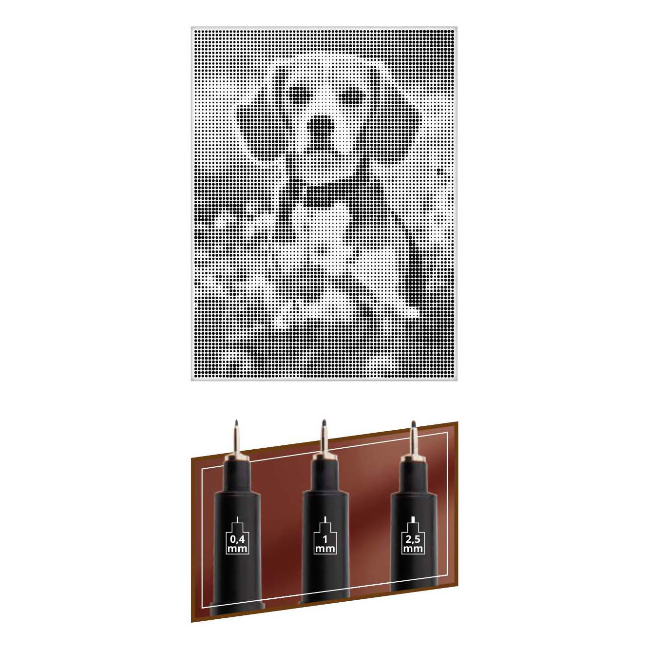 Tableau pointilliste sur toile représentant un chien - 40 x 30 cm - Feutres fins inclus