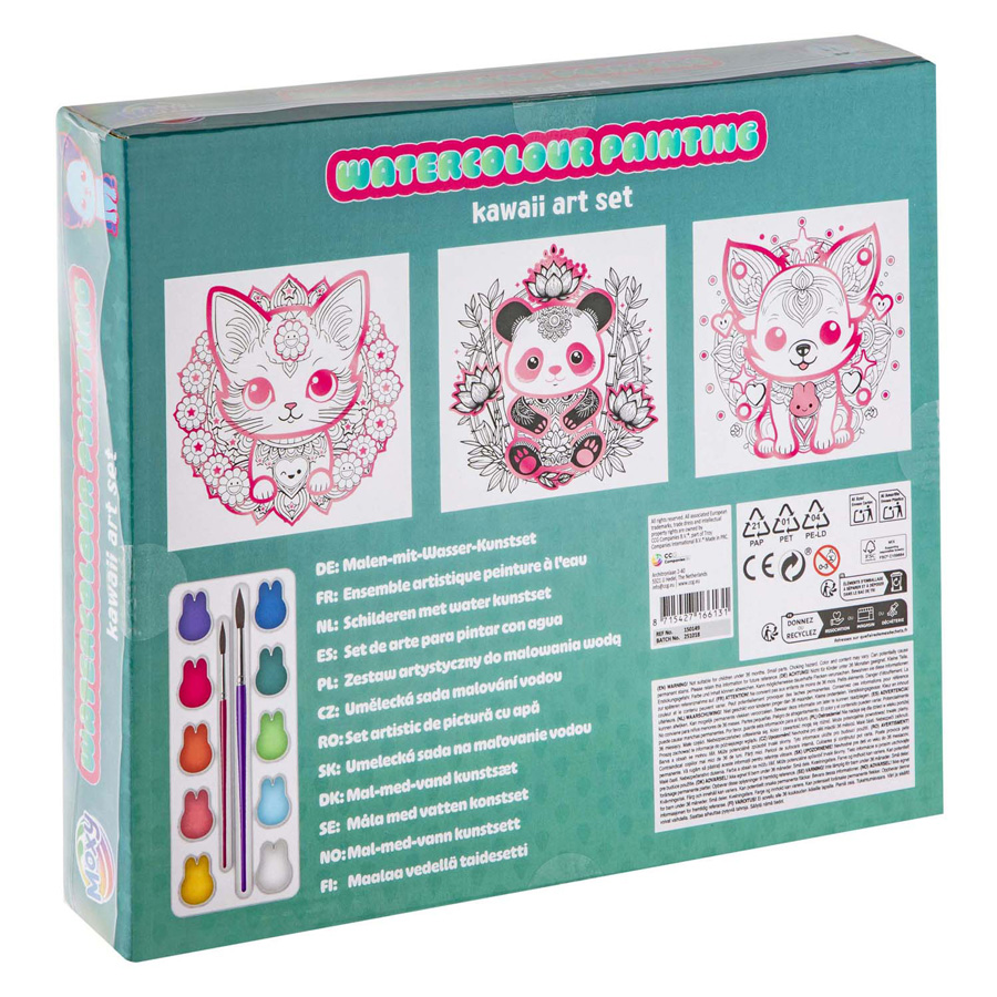 Ensemble de 3 toiles à l'aquarelle Kawaii - Chat