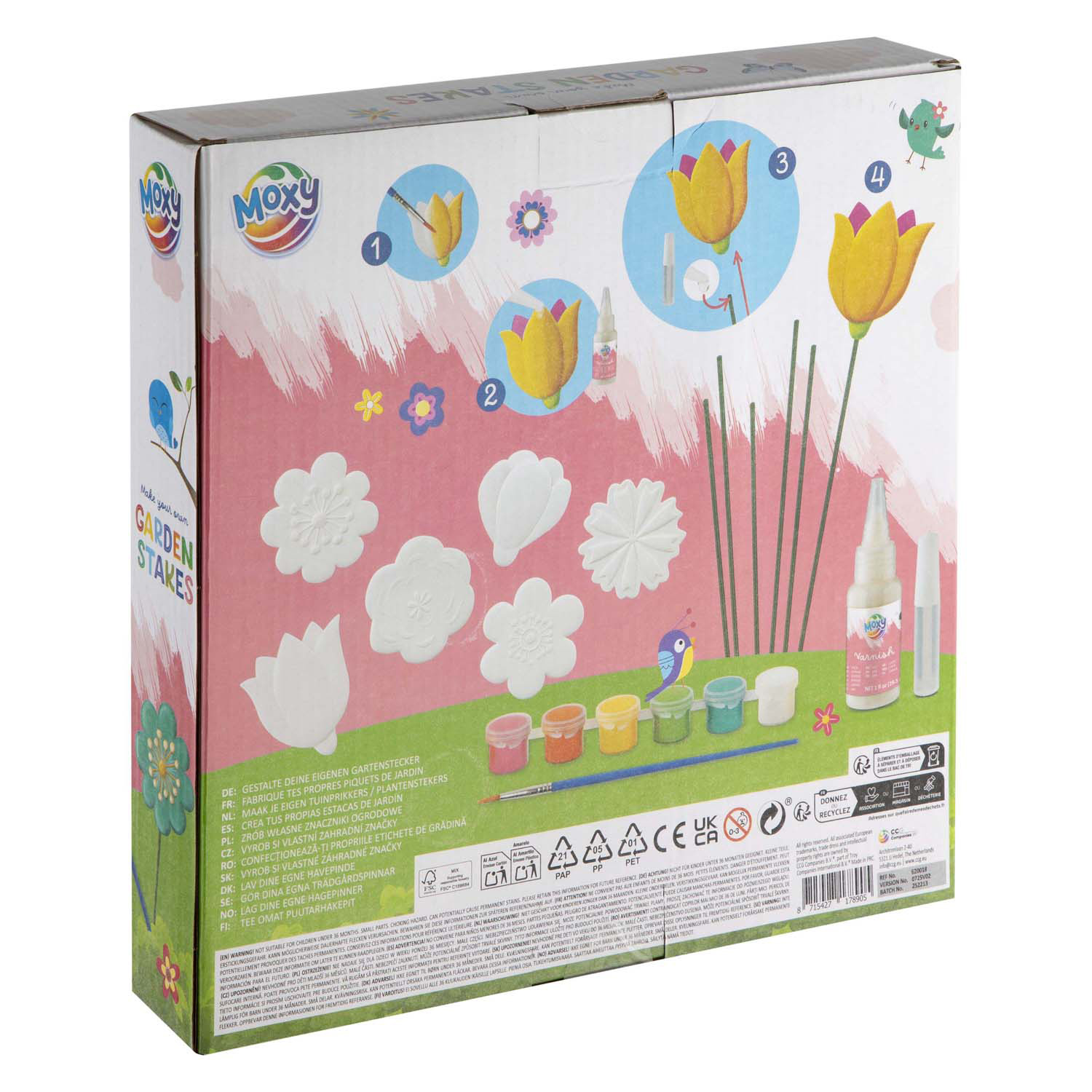 Créez vos propres brochettes de jardin avec 6 couleurs de peinture et 1 pinceau inclus.