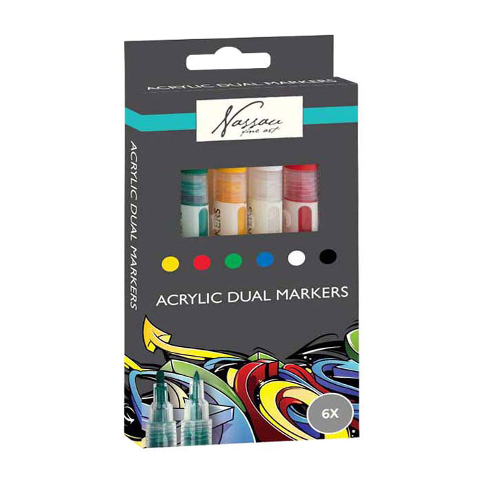 Nassau Acrylmarker-Set mit Doppelspitze - 6 Stück.