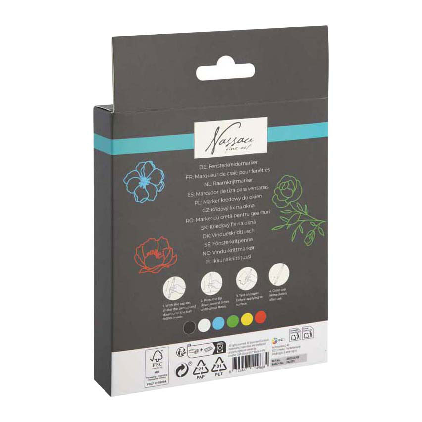 Nassau Fenster-/Kreidemarker-Set - 6 Stück.
