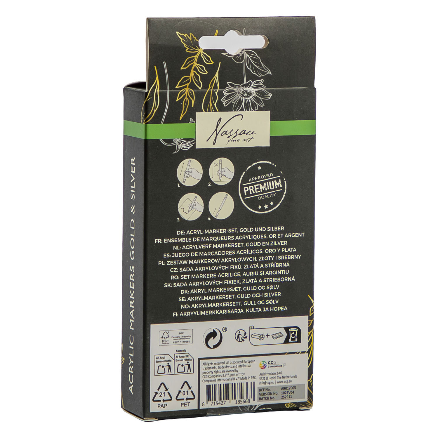 Nassau Acryl Marker Set Goud & Zilver - 5st.
