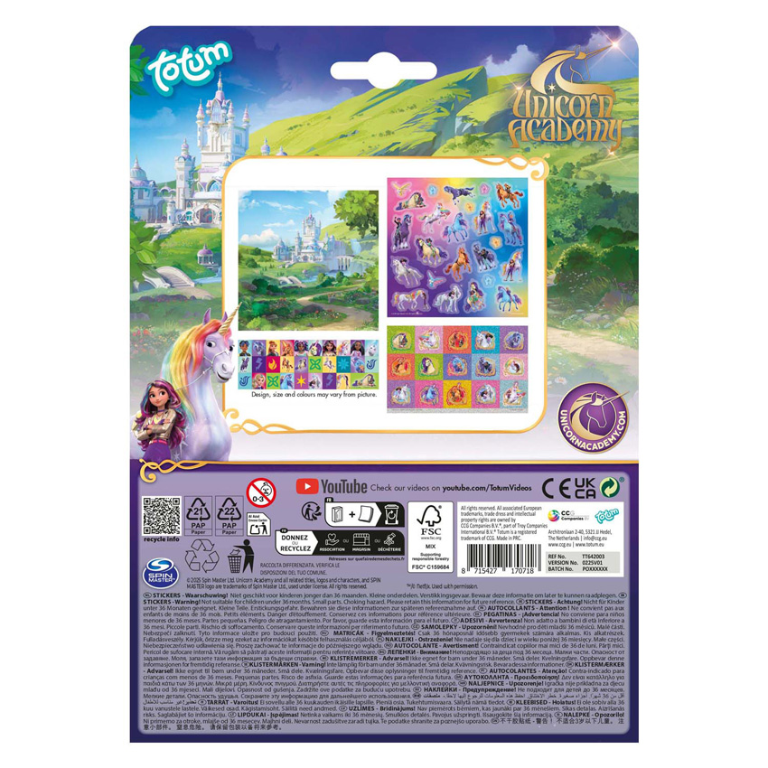 Ensemble d'autocollants Totum Unicorn Academy - 3 planches + 1 fond