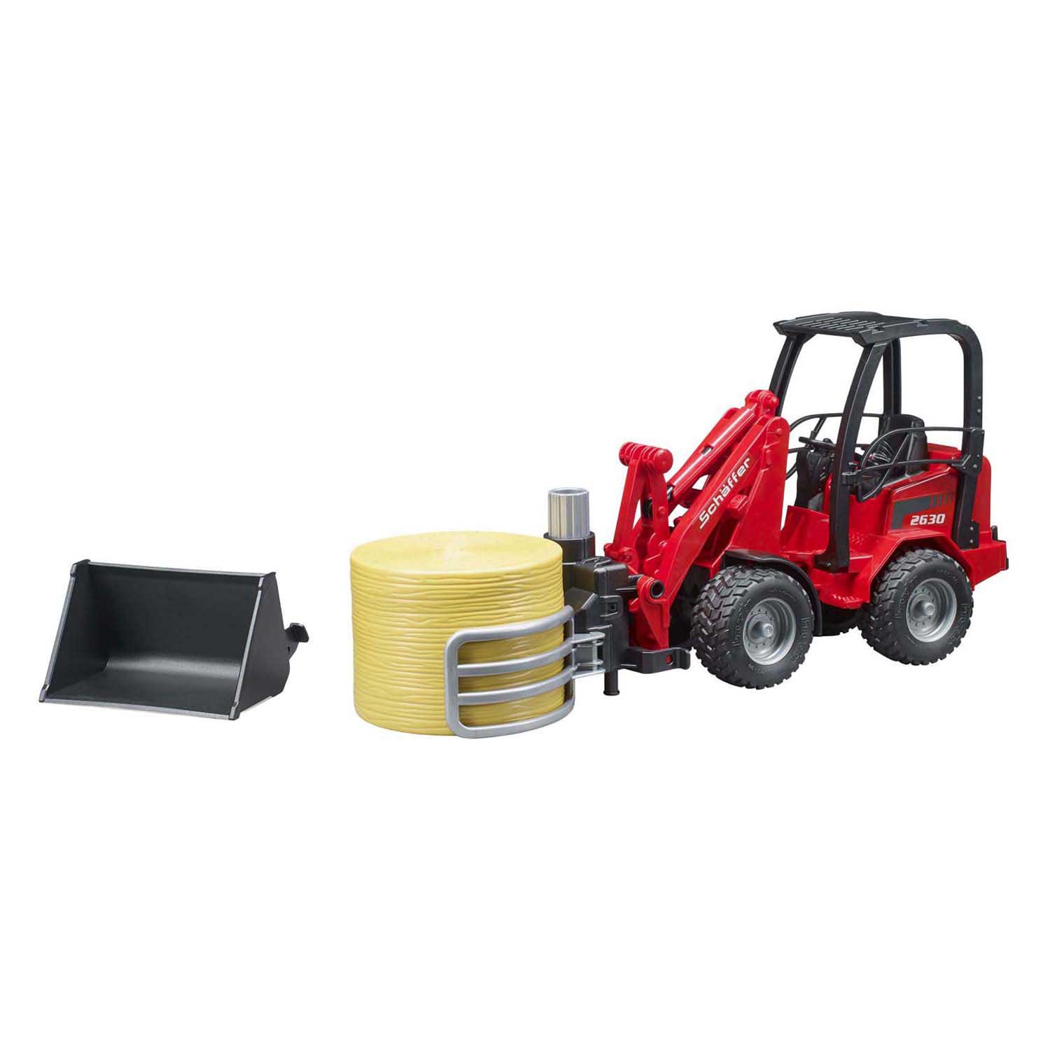 Bruder Schaffer Compactlader 2630 met Hooibalengrijper