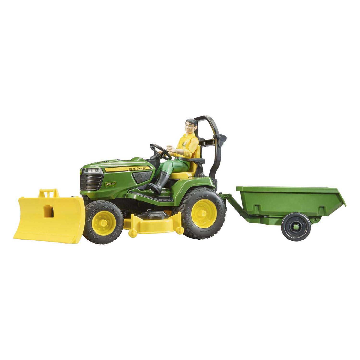 Bruder Bworld John Deere Zitmaaier met Aanhanger en Tuinman